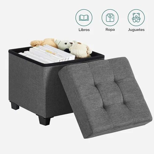 Vista 9 de SONGMICS Otomano de almacenamiento de 15 pulgadas, banco de dormitorio con almacenamiento, taburete con patas, soporta hasta 660 libras, gris oscuro