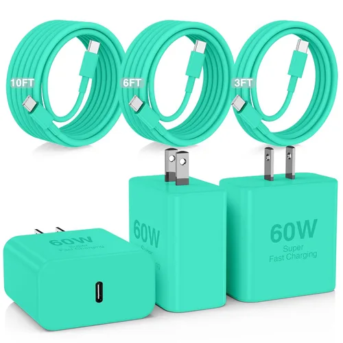 Vista 19 de Hzevn Bloque de cargador de pared rápida USB C de 60 W para teléfonos Galaxy S26 Android, paquete de 3 adaptadores de cargador súper rápido