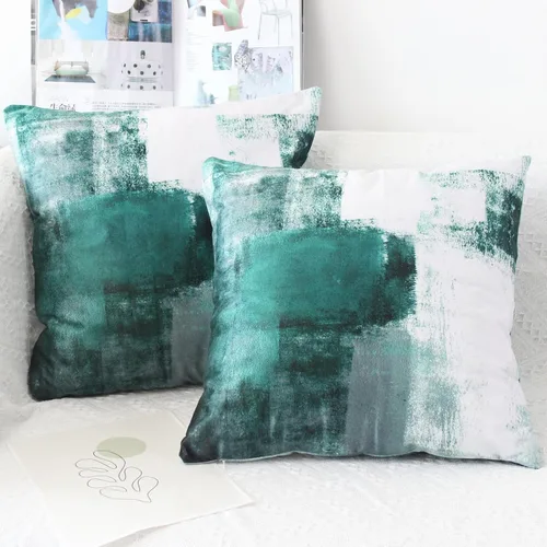 Vista 16 de OYIMUA Juego de 2 fundas de almohada azules de 16 x 16 pulgadas, modernas fundas de almohada abstractas azules y grises para sofá, fundas