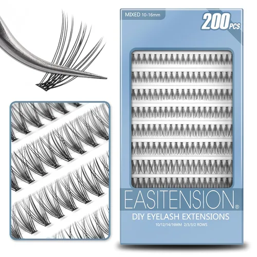 Vista 27 de Extensión de Pestañas DIY, Efecto 3D Pestañas Individuales Adheridas con Pegamento 12 Racimos Conjunto de Pestañas de Volumen, Extensión de Pestañas