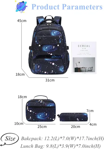 Vista 4 de Mochila escolar con estampado de galaxia para niños, mochila de escuela media primaria