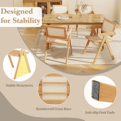 Vista 7 de Giantex Juego de 2 sillas de comedor de caña bohemia, carga máxima de 330 libras, sillas de comedor de madera, sillón de bambú para sala de estar