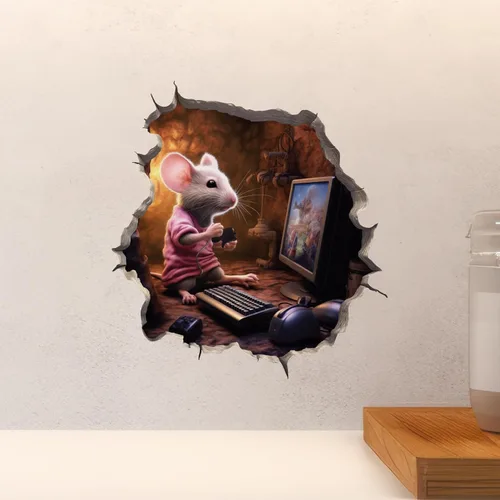 Vista 5 de Calcomanía de pared 3D con agujero de ratón para videojuegos