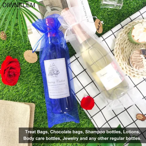 Vista 6 de DIWNELEM Paquete de 30 bolsas de organza para vino con cordón, bolsas de regalo para cumpleaños, bodas, baby shower, recuerdos de fiesta, Azul