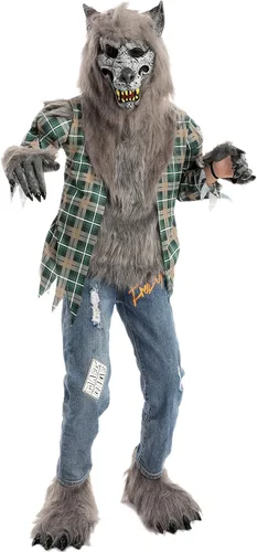 Vista 6 de Disfraz unisex de hombre lobo verde con máscara guantes y funda de zapatos