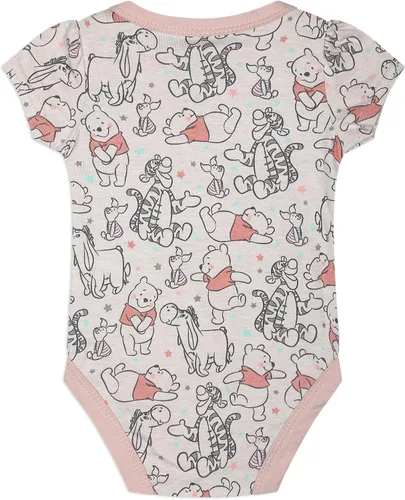 Vista 3 de Disney Paquete de 3 mamelucos para niñas, diseño de princesa o Winnie The Pooh, para recién nacido, rosagris o rosaverdegris o rosabeige