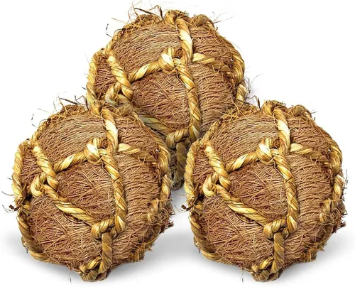 Vista 12 de SunGrow Paquete de 3 bolas masticables de conejo, juguete de dentición de hierba surtida para mascotas de bolsillo pequeñas, soporte de desgaste