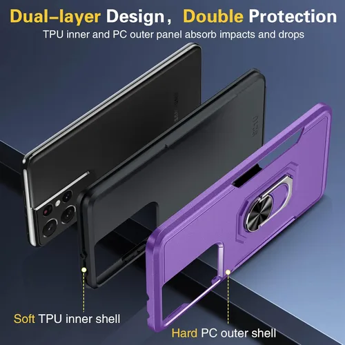 Vista 7 de Oterkin Funda para S21 Ultra 5G, Samsung Galaxy S21 Ultra con [2 protectores de lente de 9H] [Soporte de anillo ajustable] Funda resistente a prueba