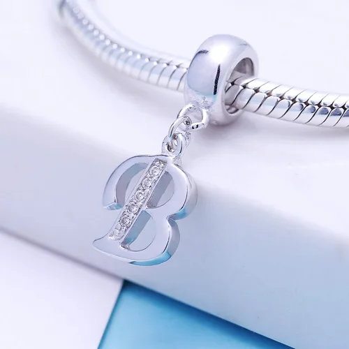 Vista 7 de ABUN Abalorio de plata de ley 925 con letra A a la Z, espaciador de inicial, con circonita cúbica transparete colgante, auténtica, para pulseras