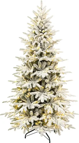 Vista 20 de Árbol de Navidad Artificial Prelit Flocado, Árbol de Navidad Artificial Pequeño con Luces LED, Árbol de Navidad LED Escarchado con Nieve