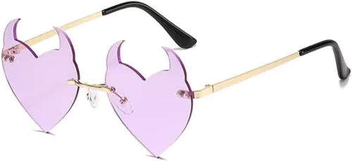 Vista 9 de ENTHYI Diablo Corazón Gafas de sol Rimless rave Moda Halloween Party Funny Negro