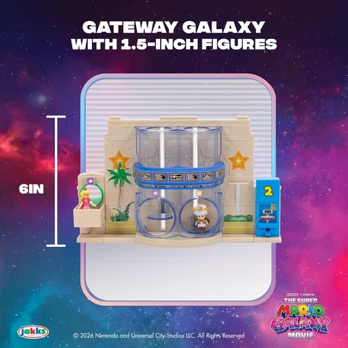 Vista 5 de The Super Mario Galaxy Movie – Gateway Galaxy Diorama Playset con 1.5 pulgadas Princes Peach y exclusivas figuras de acción de Captain Toad Mini