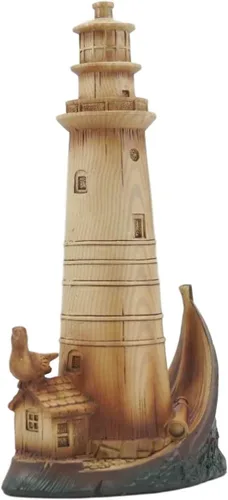 Vista 4 de Ebros - Faro escénico náutico marino de 9 pulgadas de alto en una cubierta de barco gigante con una estatua de gaviota de resina pintada a mano