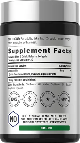 Vista 2 de Horbäach Astaxantina Suplementos 10mg 60 cápsulas blandas Fórmula derivada de algas Sin OMG, sin gluten