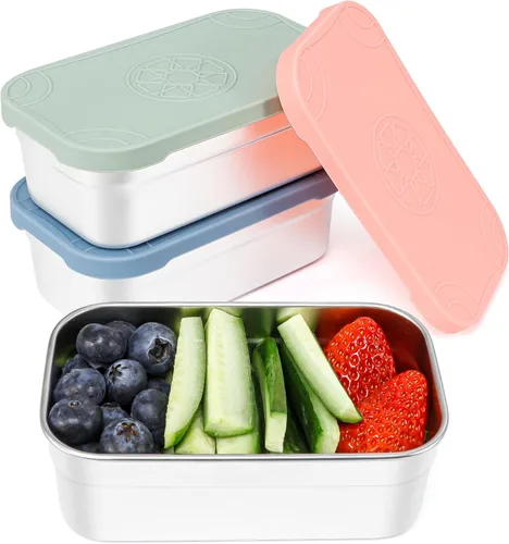 Vista 10 de Caperci Paquete de 3 Recipientes de Acero Inoxidable para Aperitivos con Tapas de Silicona - Recipientes Pequeños para Alimentos de 8 onzas a Prueba