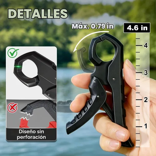 Vista 7 de Báscula digital de pesca de 8 ranuras con pinza de labios y memoria de Negro
