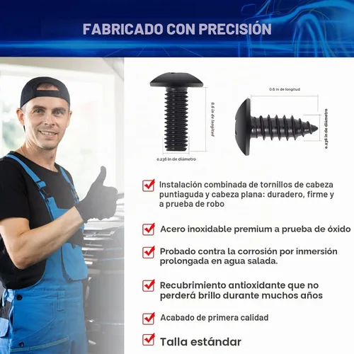 Vista 2 de 8 juegos de tornillos negros para matrícula, pernos de matrícula de acero inoxidable a prueba de óxido, kit de tornillos premium para marcos