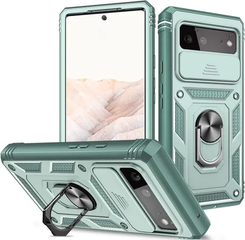 Vista 9 de Fetrim Funda para Google Pixel 6, Funda de teléfono con soporte de anillo de rotación para Google Pixel 6 - Azul