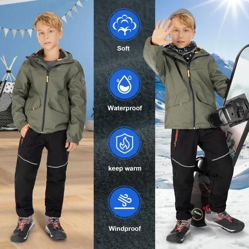 Vista 5 de Toomett Pantalones cargo de nieve para niños, niñas y niños al aire libre con forro polar suave Shell senderismo pesca esquí pantalones aislados
