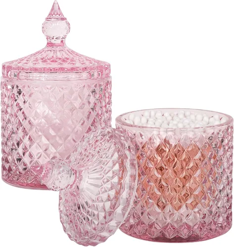 Vista 22 de Paquete de 2 Portacotonetes Frascos de Boticario de Vidrio Grueso con Tapa para Decoración de Baño Organizador de Almacenamiento para Hisopos