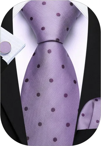 Vista 53 de Barry.Wang Corbatas de seda para hombre, diseño de lunares, gemelos cuadrados de bolsillo, gemelos para negocios, boda