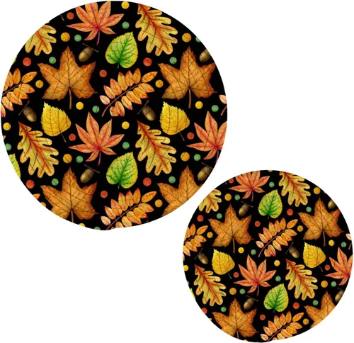 Vista 11 de Gnomo de otoño - Alfombrilla de salvamanteles 2 piezas de hojas de otoño redondas tejidas agarraderas para mesa de cocina, protector de encimera