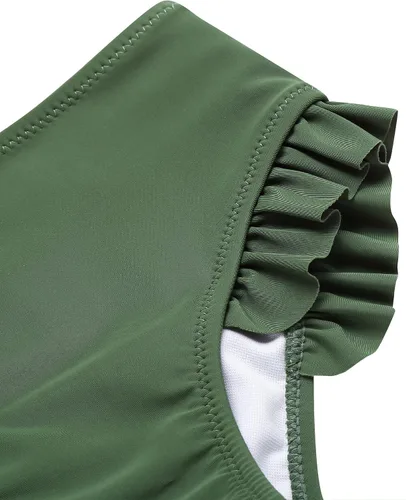 Vista 3 de Arshiner Traje de baño de dos piezas para niñas con volantes y ondas estampado, conjunto de bikini, traje de baño para niña con almohadilla