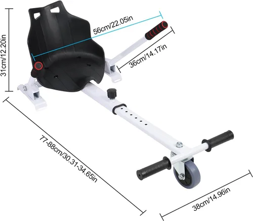 Vista 2 de Accesorio de asiento Hoverboard de capacidad de 265 libras, 27 a 39 pulgadas de longitud ajustable, accesorio de Go Kart con asiento cómodo