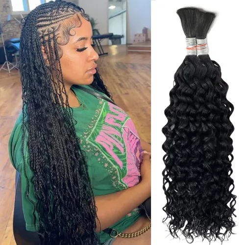 Vista 10 de Cabello humano trenzado para trenzas bohemias, cabello humano trenzado, sin trama, húmedo y ondulado, extensiones de cabello humano trenzado