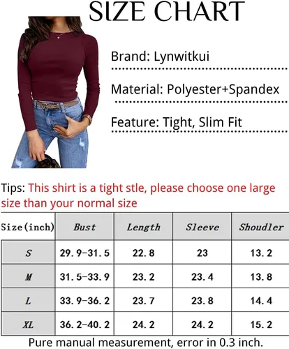 Vista 6 de Lynwitkui Blusa de manga larga para mujer, elástica, entallada, acanalada, con corte liso, básica