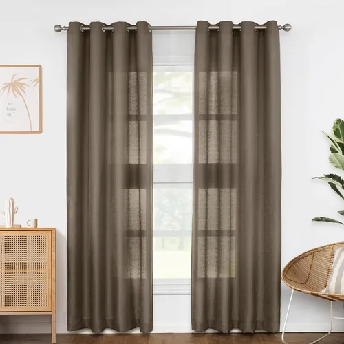 Vista 38 de Melodieux Cortinas Semitransparentes Negras de 63 Pulgadas de Largo para Ventanas Pequeñas de Sala de Estar y Dormitorio con Aspecto de Lino Rústico