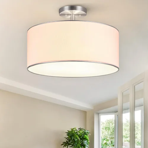 Vista 10 de VONLUCE Lámpara de techo semiempotrada de 12.2 pulgadas, moderna lámpara de techo de 2 luces con pantalla de tambor plisada blanca, 2 enchufes E26