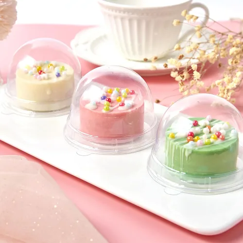 Vista 7 de TOFLEN Mini recipientes de postre con tapas de cúpula, 100 soportes individuales de plástico transparente para galletas, caja pequeña para mini
