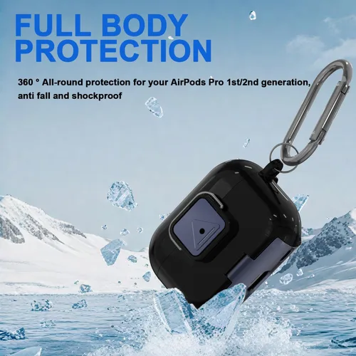 Vista 5 de Funda protectora para AirPods Pro de 2ª/1ª generación con clip de bloqueo seguro, a prueba de golpes, protección completa, diseño de soporte de Negro