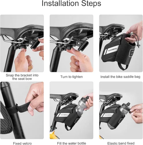 Vista 7 de Bolsa de sillín de bicicleta ROCKBROS con soporte para botella de agua, bolsa de bicicleta bajo el asiento, impermeable para bicicleta de carretera