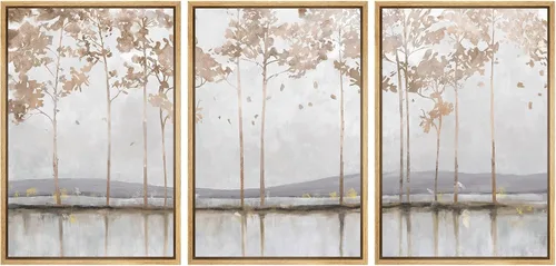 Vista 310 de SIGNFORD - Set de obras de arte en lienzo enmarcado para pared, ilustraciones abstractas de neblina del desierto en tonos neutros beige y marrón