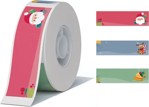 Vista 2 de NIIMBOT Calcomanías térmicas para etiquetas (0.55 x 1.96 pulgadas), 130 hojas/rollo con elementos navideños, cinta de repuesto personalizada