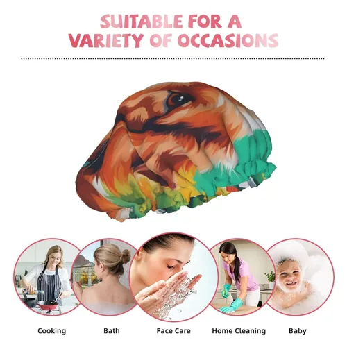 Vista 9 de A Cute Dog Reusable Double Layer Waterproof Shower Cap With Elastic Cord For Home Cleaning Facial Care Shower
