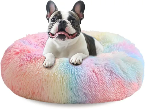 Vista 28 de JOLLYVOGUE - Cama calmante para perros y gatos pequeños y medianos, antiansiedad, redonda, suave, acogedora con parte inferior antideslizante