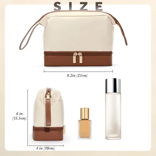Vista 5 de Joyero y bolsa de maquillaje 2 en 1 con espejo, organizador versátil de viaje para joyas, bolsa de cosméticos, bolsa de aseo portátil con estuche