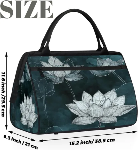 Vista 2 de Travel Duffel Bag Ink Lotus Gym Bags for Women Men, Lightweight Waterproof Weekender Overnight Bags Carry On Travel Tote Bag