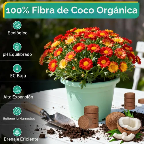 Vista 3 de ZeeDix 50 pellets de fibra de coco orgánica de 1.181 in para iniciadores de semillas, tierra de coco comprimida para plantar, suelo de jardín
