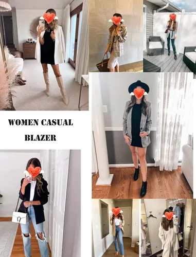 Vista 5 de Zeagoo Blazers casuales de gran tamaño para mujer, chaquetas de oficina con frente abierto, chaquetas de oficina con solapa y botones, traje largo