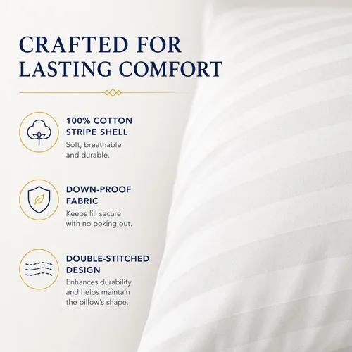 Vista 5 de East Coast Bedding Almohada de plumón de ganso blanco y plumas, soporte firme medio, 300 hilos, carcasa 100% algodón, estándar