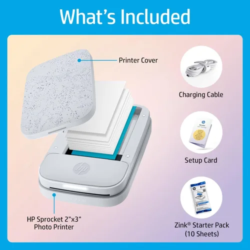 Vista 5 de HP Sprocket Impresora fotográfica instantánea portátil 2x3 (Luna Pearl) Paquete de álbum de recortes divertido Luna Perla