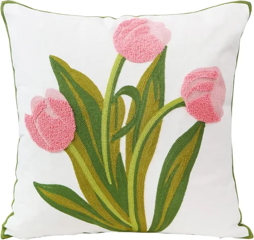 Vista 20 de Fundas de almohada bordadas, 4 girasoles de 18 x 18 pulgadas, diseño floral, 100% algodón, decoración del hogar, flores amarillas, 17.7 x 17.7 in, 1