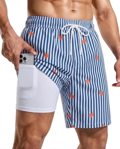 Vista 24 de Bañador para hombre con forro de compresión de 7 pulgadas B-rayas azul-blancas