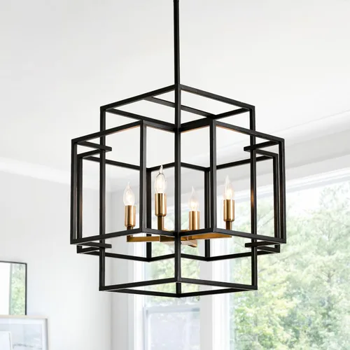 Vista 14 de Lámpara de araña de granja de 16.5 pulgadas, lámpara colgante de techo industrial de 4 luces, accesorios de iluminación modernos para vestíbulo