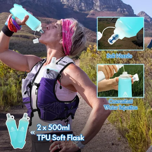 Vista 3 de Haimont Chaleco de hidratación para correr con botellas de agua para mujeres y hombres, mochila de agua ligera ajustable de 8 litros con frascos