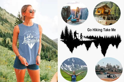 Vista 5 de Camiseta sin mangas Nature Sunrise para mujer, camisetas gráficas de senderismo de verano